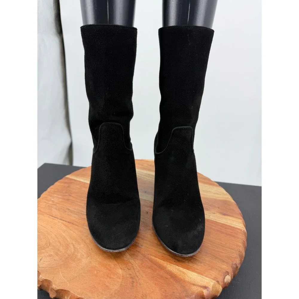 Free People Dakota Suede‎ Block Heel Boots sz 36 Black Italian Leather Mid Calf